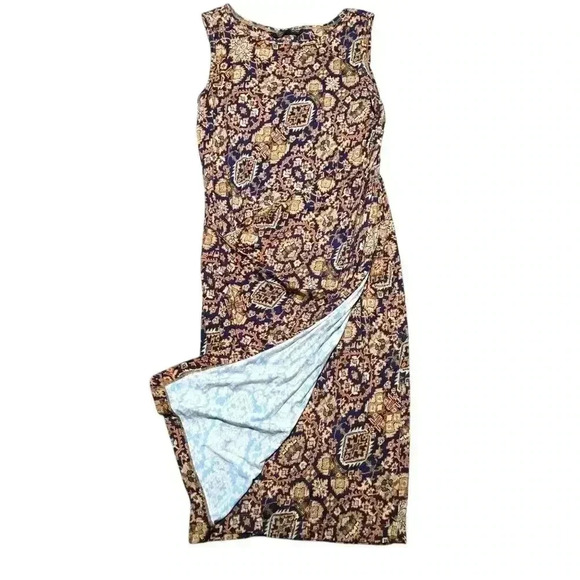 Peruvian Connection Half Wrap Sultanabad Sleeveless Midi Dress Size M #177 - Picture 4 of 6